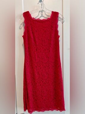 Adrianna Papell Red Lace Midi Sheath Dress
